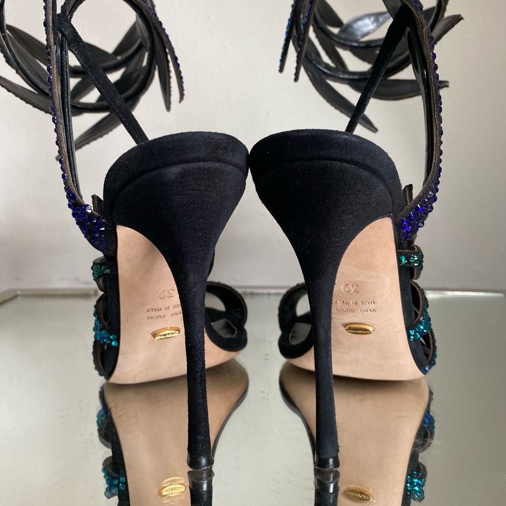 EUC Sergio Rossi Crystal Rhinestone Floral Multigold High Heel Sandal 39 - Picture 8 of 11